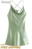 Yipinpay 2023 Green Slip Dress Woman Mini Satin Dress Women Backless Pink Summer Dresses Thin Straps White Black Night Dresses