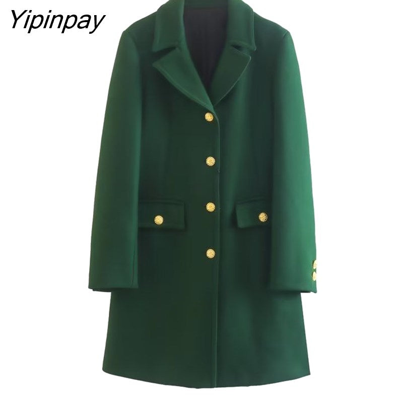 Yipinpay 2023 Winter Ladies Coat Blends Women Long Sleeve Single Breasted Jacket Slim Warm Basic Female Fashion Overcoat