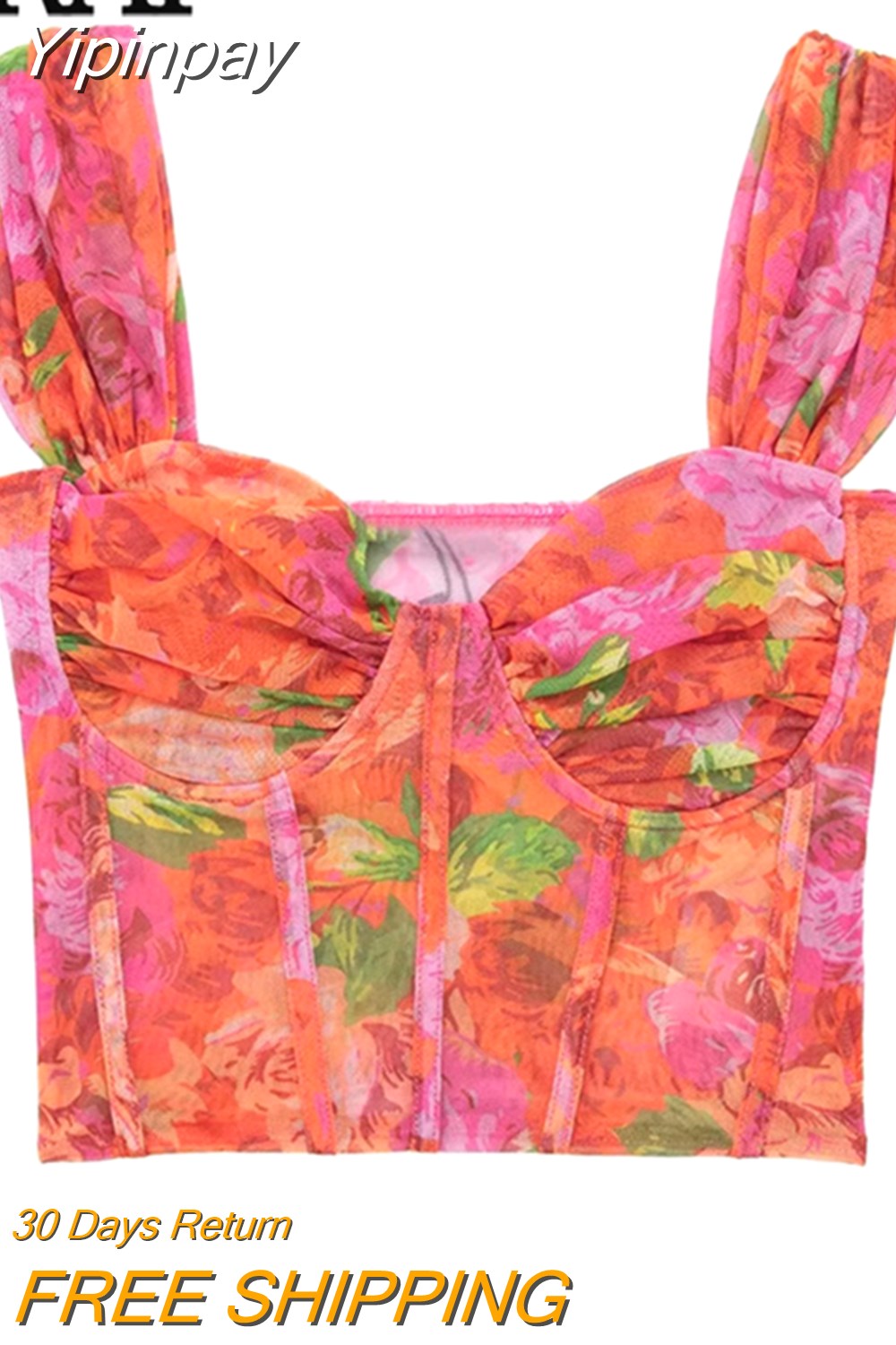 Yipinpay Floral Tulle Corset Top Women Mesh Crop Top Woman Off Shoulder Bustier Sexy Tops Y2k Backless Tank Tops For Women 2023