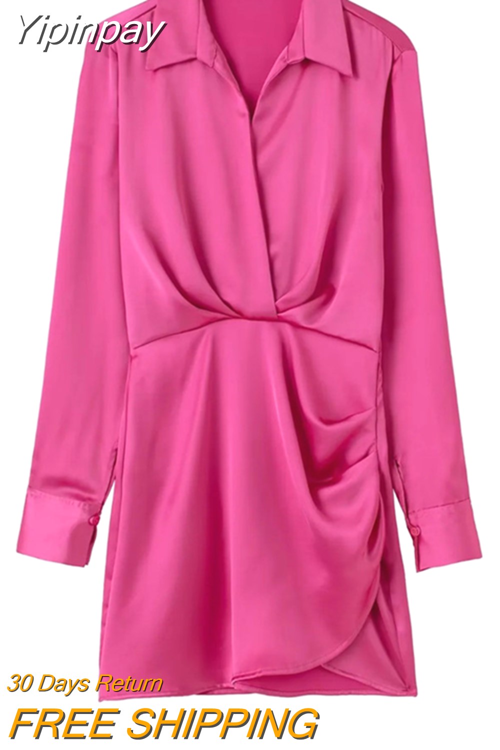 Yipinpay 2023 Satin Shirt Dress Woman Multicolor Short Dresses For Women Long Sleeve Mini Dress Elegant Casual Women's Dresses