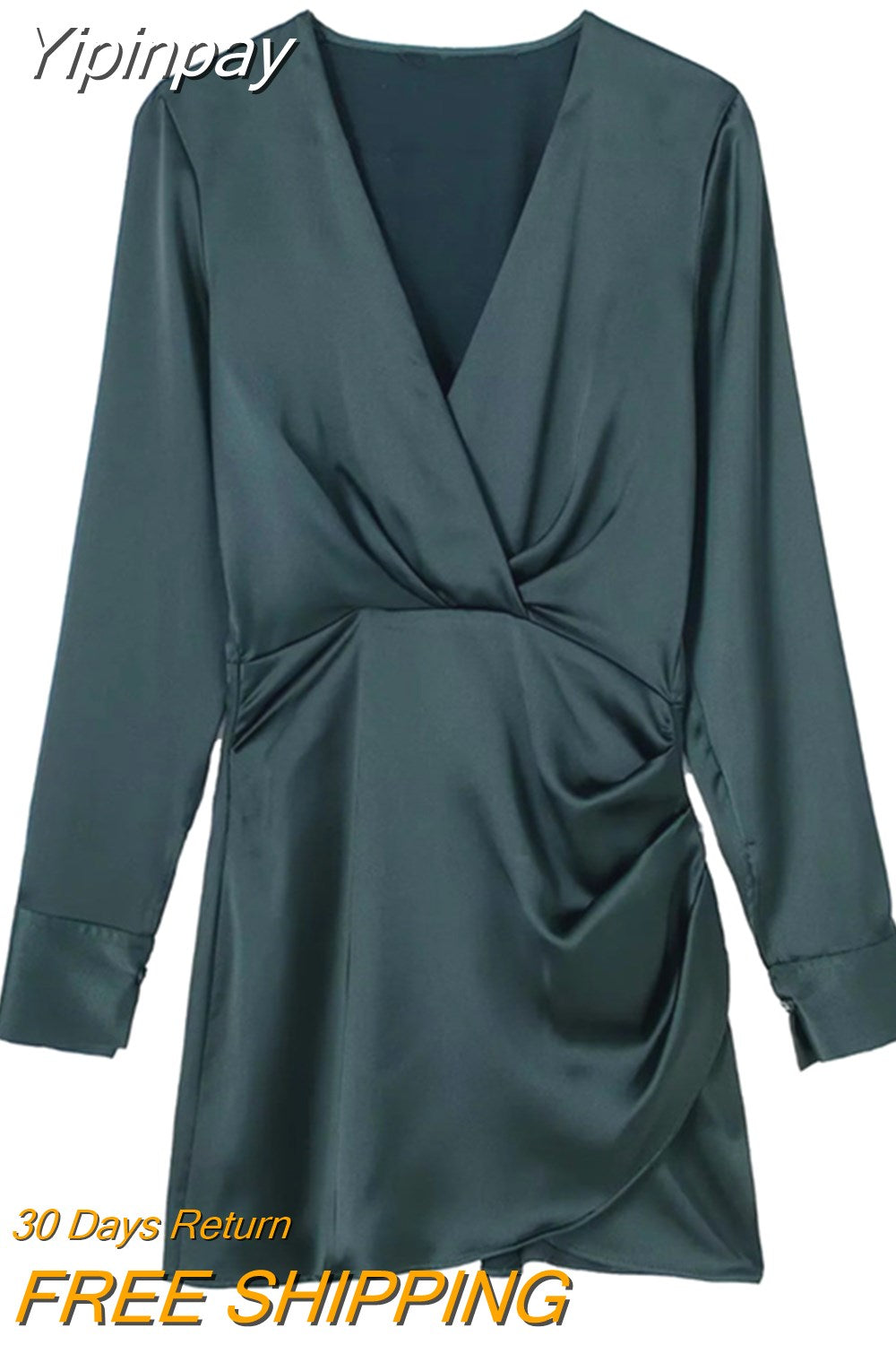 Yipinpay 2023 Satin Shirt Dress Woman Multicolor Short Dresses For Women Long Sleeve Mini Dress Elegant Casual Women's Dresses