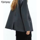 Yipinpay Women Fashion Single Button Blazer Coat 2023 Vintage Long Sleeve Flap Pockets Female Outerwear Chic Vestes Femme