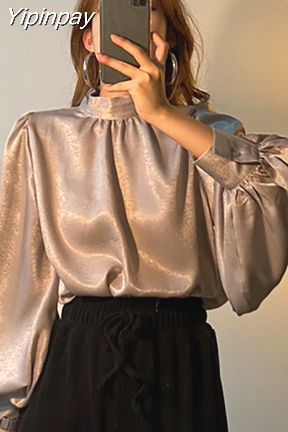 Yipinpay Blouse Long Lantern Sleeve Office Chic Ladies Shirt White Korean Fashion Clothing Black Spring Blouses Women Top Chemise