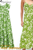 Yipinpay 2023 Cut Out Slip Long Dress Women Summer Green Floral Dress Woman Pleated Backless Sexy Party Dresses Beach Holiday Dress