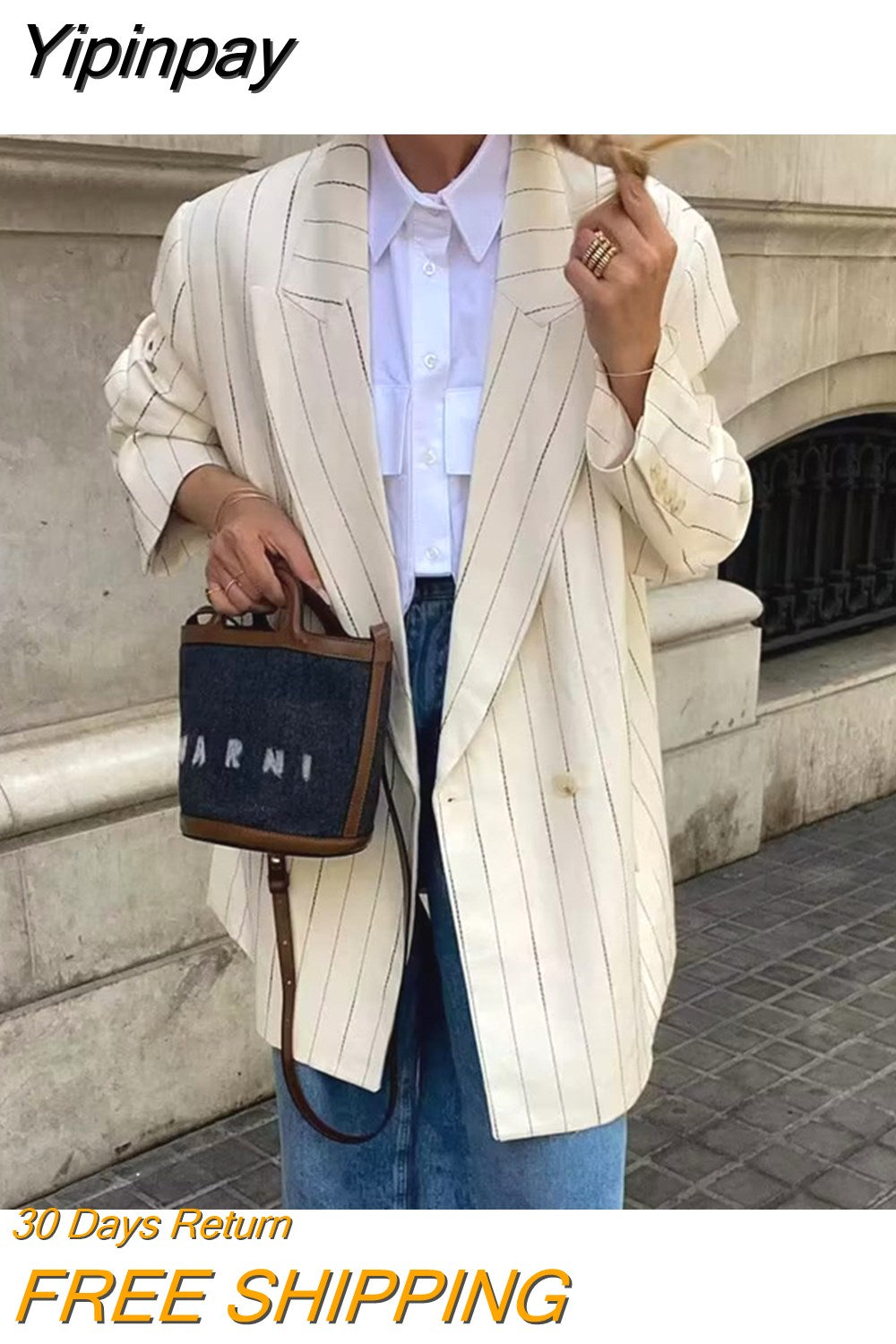 Yipinpay 2023 Fashion Striped Women's Blazers for Women Elegant Stylish Blazer Female with Pocket Loose Blazer Suits Clothing New