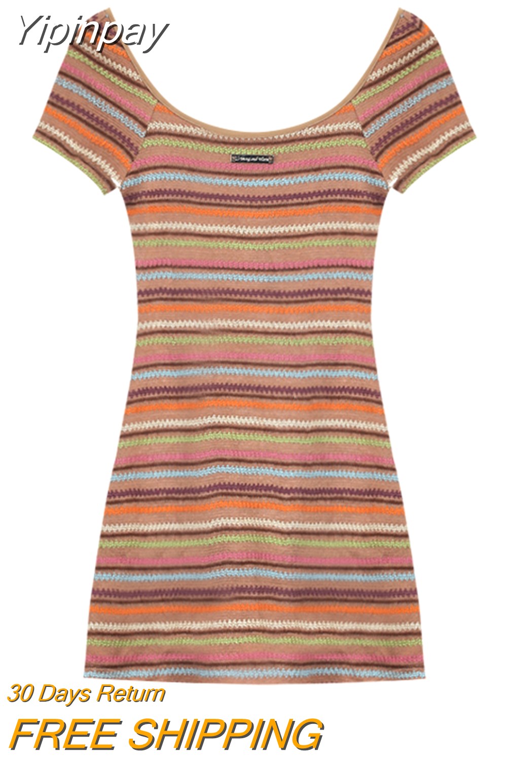 Yipinpay Summer Korean 2 Piece Dress Set Woman Rainbow Sexy Bodycon Strap Mini Dress + Pure Color Long Sleeve Tops Elegant Suit