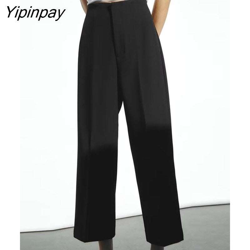 Yipinpay 2023 Solid Straight Pants For Women Fashion Causal High Waist Wide Leg Pants High Street Fashion Causal Trousers Two Colors