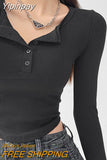 Yipinpay Long Sleeve T-shirt Women New Irregular Fitness O-neck Cropped Tops Woman Clothing Spring Autumn
