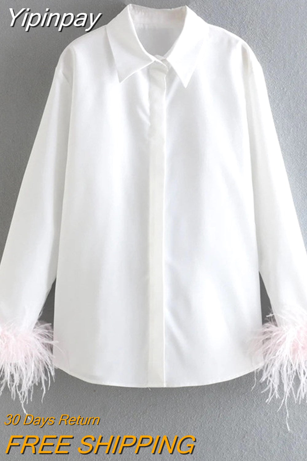 Yipinpay White Shirt Woman Long Sleeve Green Feather Top Party Elegant Female Blouses Fashion Collared Button Up Women Shirt