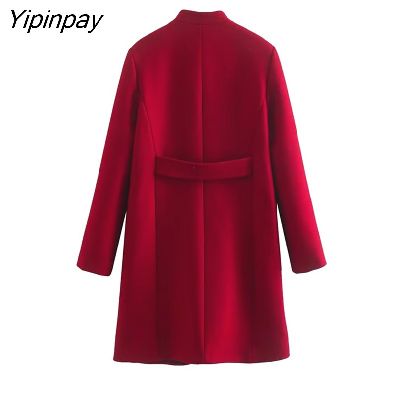 Yipinpay 2023 New Winter Women Coat Solid Blends Women Long Sleeve Jacket Outwear Slim Warm Basic Female Fashion Overcoat