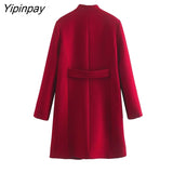 Yipinpay 2023 New Winter Women Coat Solid Blends Women Long Sleeve Jacket Outwear Slim Warm Basic Female Fashion Overcoat