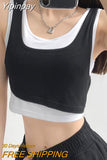 Yipinpay Crop Tops Women Fake Two Piece Patchwork Sports Tank Top Fashion New Slim-fit Sleeveless Outwear T-shirt Girls