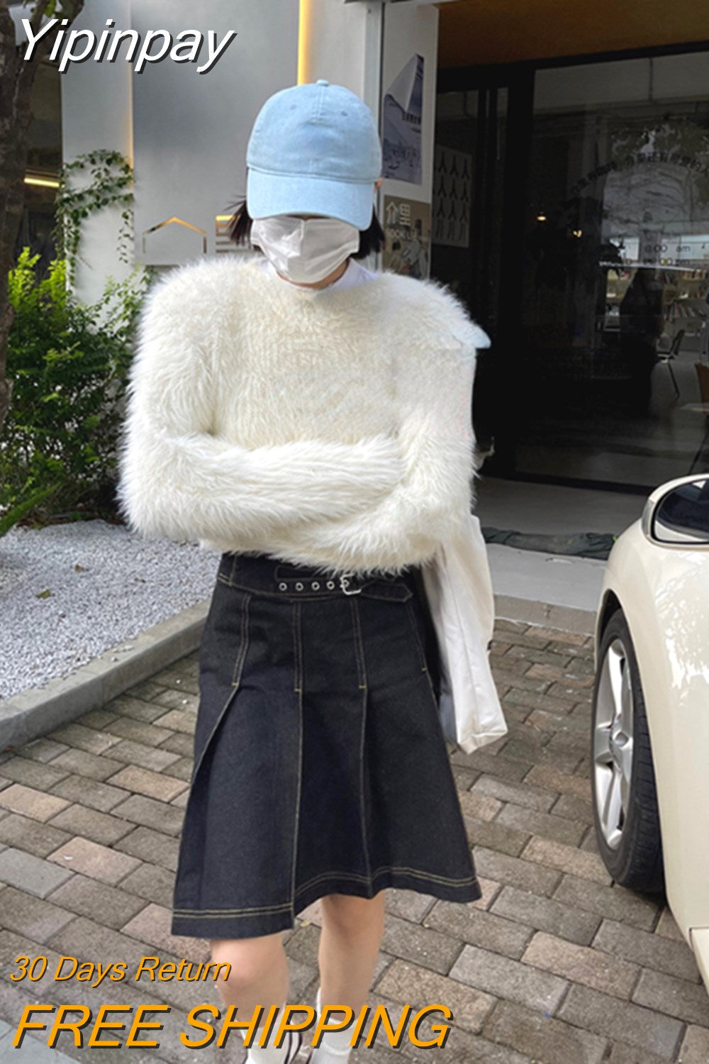 Yipinpay Crop Tops Woman Casual Knitted Sweater 2023 Autumn Long Sleeve Pure Color Pullover Elegant Korean Fashion Clothing Female