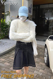 Yipinpay Crop Tops Woman Casual Knitted Sweater 2023 Autumn Long Sleeve Pure Color Pullover Elegant Korean Fashion Clothing Female