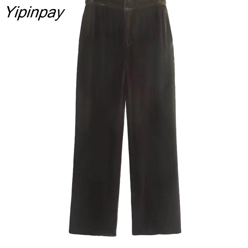 Yipinpay Simple Women Autumn Velvet Blazer Jackets Pants Set 2023 Office Single Button Coat Female Oversize Clothes Outerwear