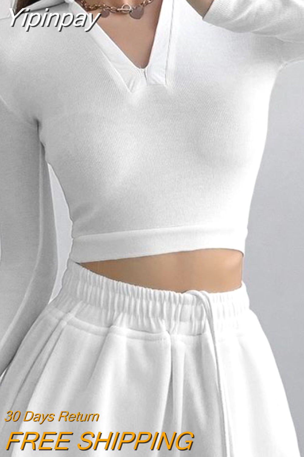 Yipinpay Fashion Y2K Polo Shirts Women Spring Autumn New Slim V-neck Tshirt Feminina Sexy Long Sleeve Crop Tops