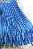 yipinpay 2023 Korean Summer Fashion Wave Pleated Long Midi Skirt Women Solid Color Casual Kawaii High Waist Mid-Calf Skirts