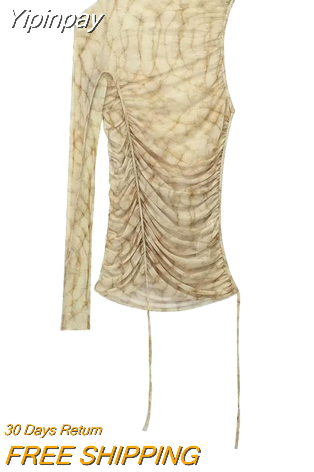 Yipinpay Print Mesh Top Female Tulle Off the Shoulder Long Sleeve Top Woman Asymmetric See Through Tops For Women Chic Woman Blouse