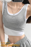 Yipinpay Crop Tops Women Fake Two Piece Patchwork Sports Tank Top Fashion New Slim-fit Sleeveless Outwear T-shirt Girls