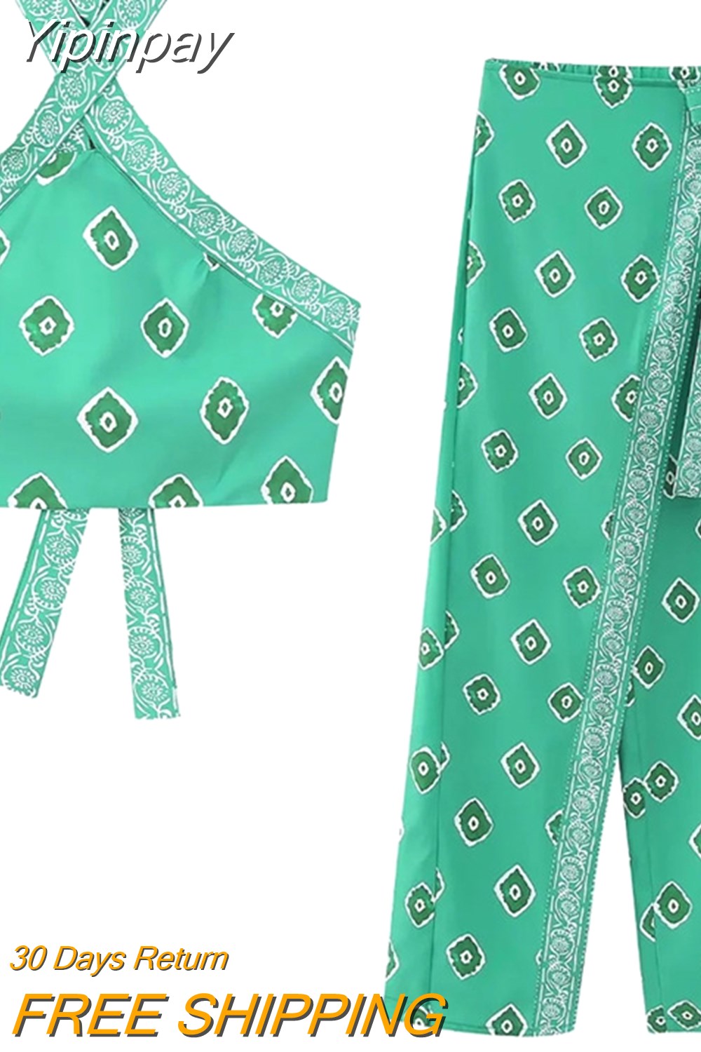 Yipinpay 2023 Print Halter Top Female Off Shoulder Crop Tops For Women Boho Sleeveless Backless Top Beach Summer Sexy Tops Woman