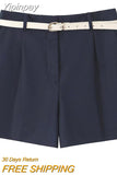 Yipinpay 2023 Fashion Women's Shorts Summer Female Chic Casual Mini Short with Belt Ladies High Waist Folds Skirts Shorts New In