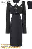 Yipinpay Autumn 3 Piece Dress Set Solid Korean Suit Slim Strap Vest + Long Sleeve Crop Tops + Casual Elegant Midi Skirt Woman Chic