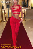 Yipinpay Sexy Hollow Out Vest Cropped Tops Straight Pants Suit Women Summer Two Piece Set Femme Party Streetwear Matching Outfits
