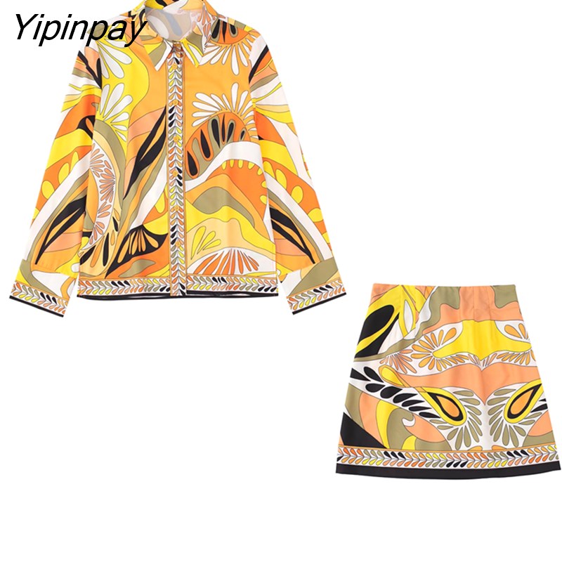 Yipinpay 2023 Print Shirt Women Vintage Long Sleeve Top Female Fashion Streetwear Collared Shirt Woman Summer Elegant Blouses