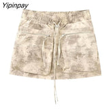 Yipinpay Women Spring Pilot Jackets Skirt Sets 2023 Fashion Print Long Sleeved Short Coats Pockets Elastic Waist Mini Skirts Outwear