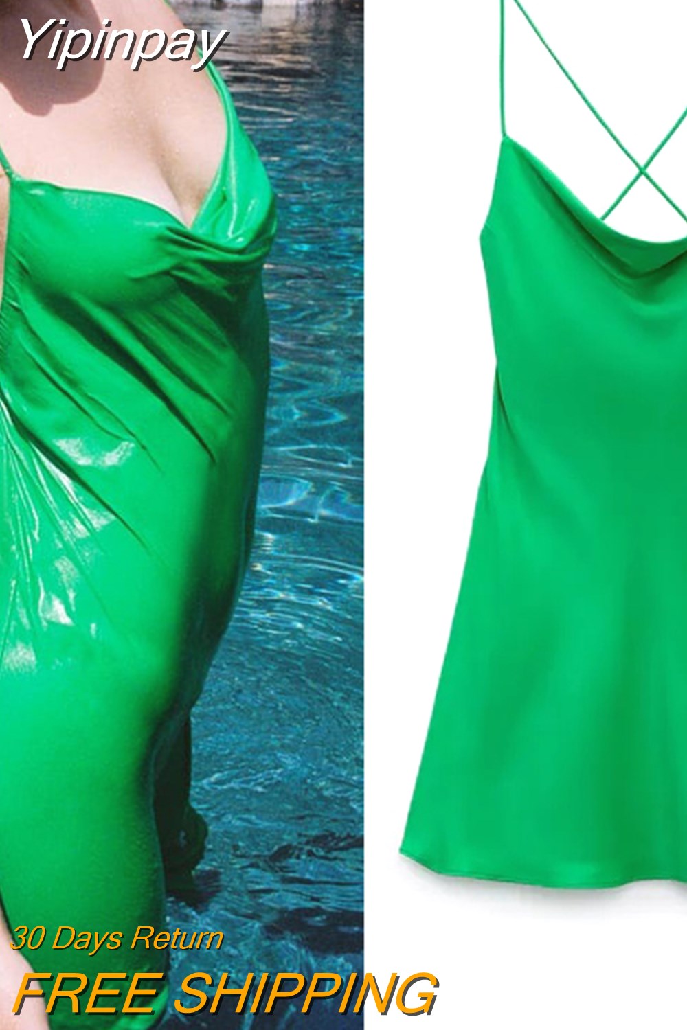 Yipinpay 2023 Green Slip Dress Woman Mini Satin Dress Women Backless Pink Summer Dresses Thin Straps White Black Night Dresses
