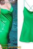 Yipinpay 2023 Green Slip Dress Woman Mini Satin Dress Women Backless Pink Summer Dresses Thin Straps White Black Night Dresses