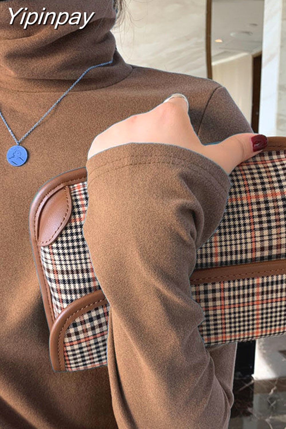 Yipinpay Women Polar Fleece Warm Tops Korean Solid Shirt for Girls Autumn Winter Turtleneck Long-sleeved Inside T-shirts