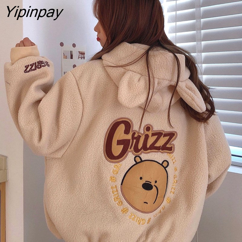 Yipinpay Women's Jacket Spring Harajuku Hoodie Kawaii Dropshipping Long Sleeve Y2k Tops Korean Fashion Oversize Coat Cardigan Clothing