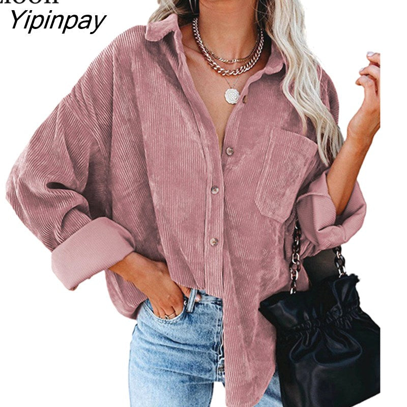 Yipinpay Baggy Cardigan Shirt Coats And Jackets Button Up Pockets Autumn 2023 Streetwear Sexy Thin Coat Women Loose Outerwear