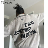 Yipinpay 2023 Winter Streetwear Long Sleeve Zipper Knit Cardigan Women Letter Appliques Oversize Ladies Sweater Casual Female Coat