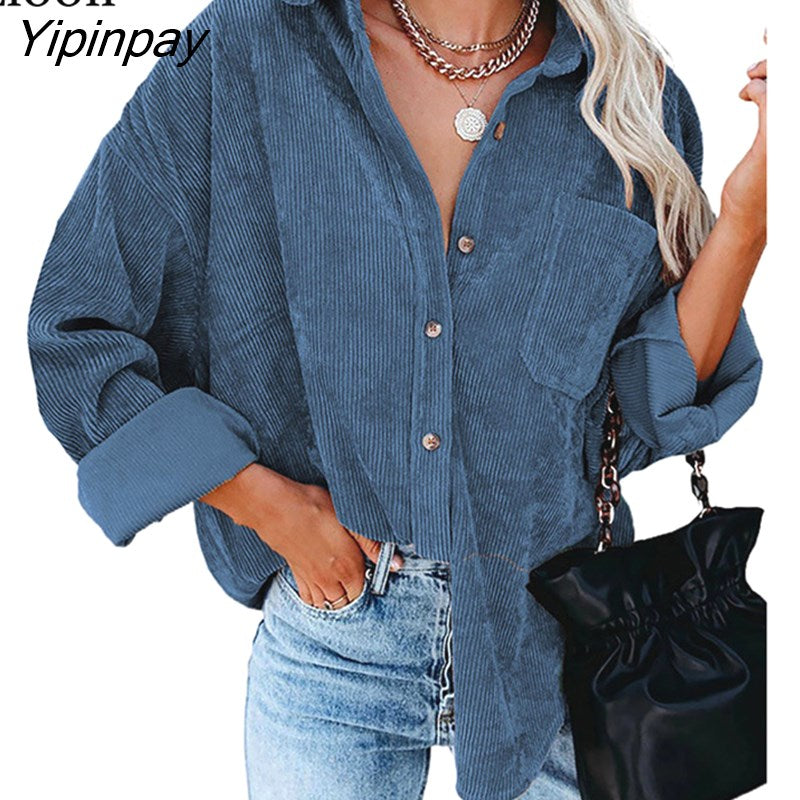 Yipinpay Baggy Cardigan Shirt Coats And Jackets Button Up Pockets Autumn 2023 Streetwear Sexy Thin Coat Women Loose Outerwear