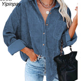 Yipinpay Baggy Cardigan Shirt Coats And Jackets Button Up Pockets Autumn 2023 Streetwear Sexy Thin Coat Women Loose Outerwear