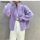 Yipinpay Autumn Y2K Knit Button Women's Sweater Street Style Long Sleeve Zipper Loose Cardigan Coat 2023 Winter Outerwear Clothing
