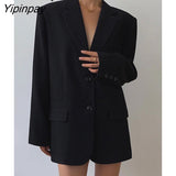 Yipinpay 2023 Autumn Oversize Long Sleeve Black Women Blazer Normcore Style Loose BF Ladies Suit Blazers Work Clothing Jacket Coat