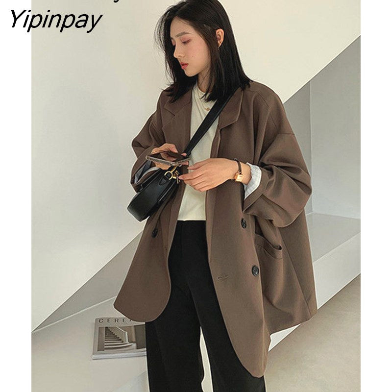 Yipinpay 2023 Autumn Casual Long Sleeve Blazer Women Korean Style Oversize Ladies Suit Blazers Work Female Clothing Jacket Coat