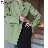 Yipinpay 2023 Autum Oversize Long Sleeve Green Women Blazer Office Lady Solid Work Suit Blazers Work Female Clothing Jackets Coat