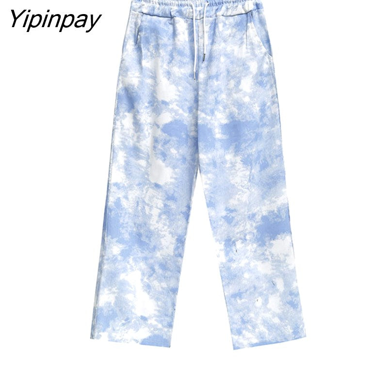 Yipinpay Street Sytle Loose Tie Dye Print Women Long pants Y2K Elastic Waist Wide Leg Pant 2023 Summer Harajuku Female Trousers