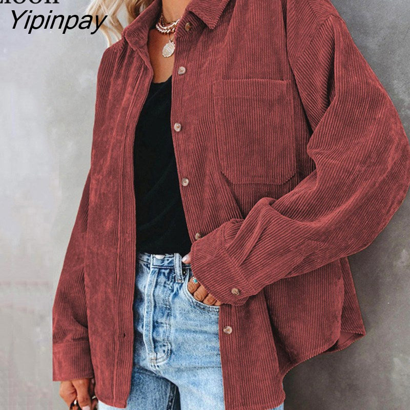 Yipinpay Baggy Cardigan Shirt Coats And Jackets Button Up Pockets Autumn 2023 Streetwear Sexy Thin Coat Women Loose Outerwear