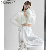 Yipinpay 2023 Winter Sexy Mohair Long Sleeve Button Up Women Cardigan Korea Style Solid Ladies Short Sweater Coat Party Clothing