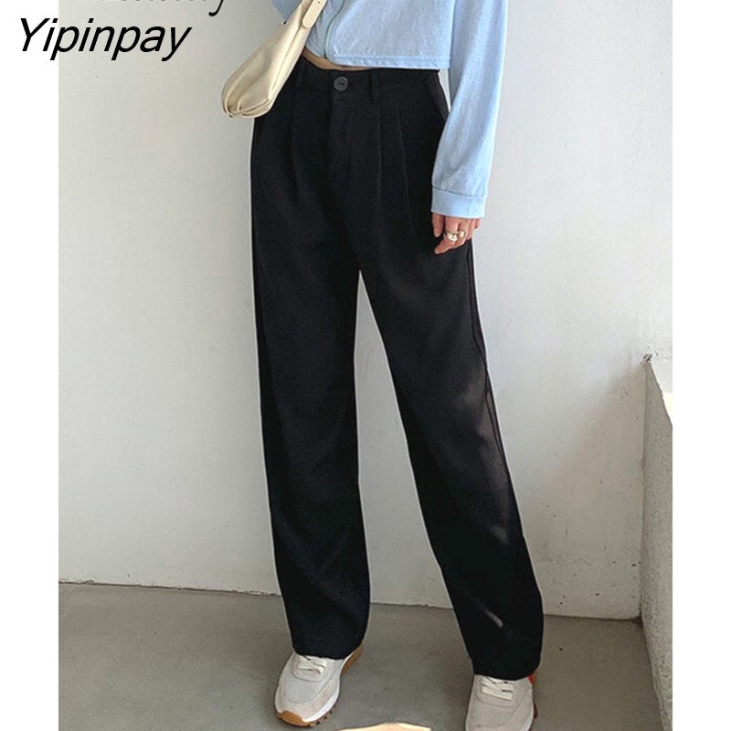 Yipinpay 2023 Autumn Fashion Wide Leg Women Classic Suit Pants Office Lady Elegant Casual Black Trousers Female High Wasit Pants