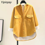 Yipinpay 2023 Winter Korean Style Long Sleeve Wool Liner Loose Corduroy Shirt Women Causal Button Tunic Blouse Female Tops Coat