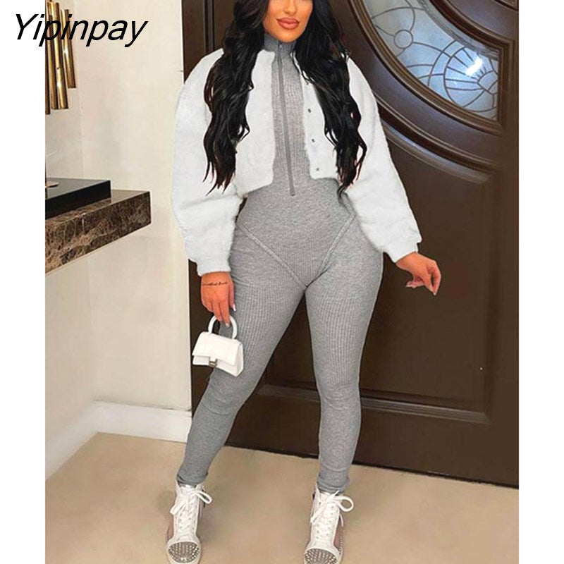 Yipinpay Women Solid Color Faux Fur Warm Coat Autumn Winter Fashion Long Sleeve Imitation Rabbit Fur Jackets Casual Single Breasting Tops