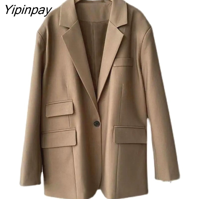 Yipinpay 2023 Autumn Long Sleeve Embroidery Women Blazer Office Lady Solid Suit Blazers Work Winter Female Loose Clothing Coat