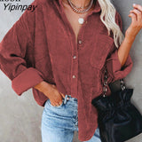Yipinpay Baggy Cardigan Shirt Coats And Jackets Button Up Pockets Autumn 2023 Streetwear Sexy Thin Coat Women Loose Outerwear