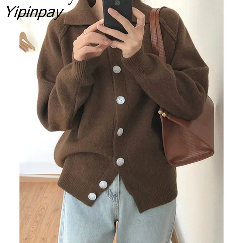 Yipinpay 2023 Winter Korean Style Long Sleeve Sweater Women Casual Button Up Knit Ladies Cardigan Coat Female Clothing Tops